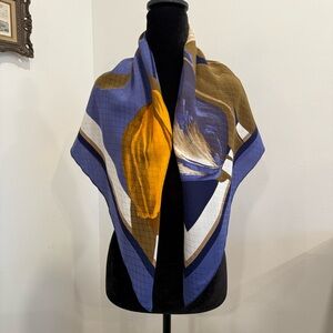 Christian Dior Blue and Yellow Floral Throw silk Scarf SİZE 90cm